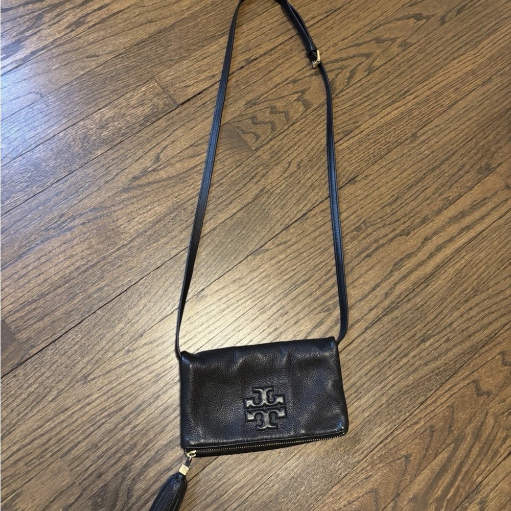 Tory Burch Black Crossbody with Logo and Tassel